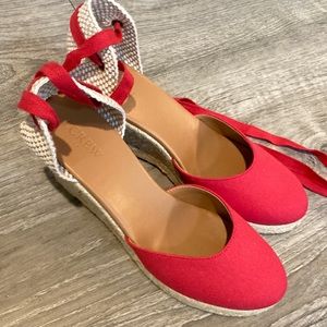 Red❤️Ankle wrap espadrille wedges